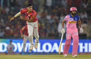 Kings XI Punjab bowler Arshdeep Singh bowls during the 2019 Indian Premier League (IPL) Twenty20 cricket match between Kings XI Punjab and Rajasthan Royals at the Punjab Cricket Association Stadium in Mohali on April 16, 2019.(AFP) Kings XI Punjab bowler Arshdeep Singh bowls during the 2019 Indian Premier League (IPL) Twenty20 cricket match between Kings XI Punjab and Rajasthan Royals at the Punjab Cricket Association Stadium in Mohali on April 16, 2019.(AFP)