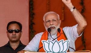 Prime Minister Narendra Modi addresses an election campaign in Etawah, Saturday, April 20, 2019.(PTI)