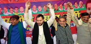Vikasheel Insaan Party (VIP) president Mukesh Sahni is joining hand with RJD leader Tejaswi Yadav, RLSP president Upendra Kushwaha, Congress state president Madan Mohan Jha(HT)