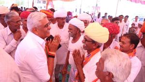 Gajendra Singh Shekhawat during his campaign(HT)