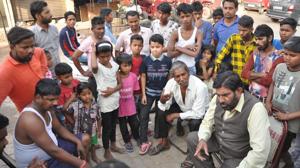 Villagers interacting with HT at Geegla in Hathras district on Agra-Aligarh road.(Raju Tomar/ HT)