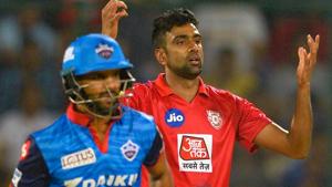 Kings XI Punjab's bowler Ravichandran Ashwin (R) gestures after throwing a ball.(AFP) Kings XI Punjab's bowler Ravichandran Ashwin (R) gestures after throwing a ball.(AFP)