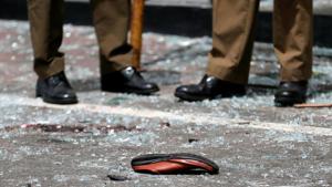 A shoe of a victim is seen in front of the St. Anthony's Shrine, Kochchikade church after an explosion in Colombo(REUTERS)