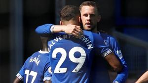 Everton's Gylfi Sigurdsson celebrates scoring their second goal with team mates.(REUTERS) Everton's Gylfi Sigurdsson celebrates scoring their second goal with team mates.(REUTERS)
