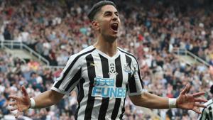 Newcastle United's Ayoze Perez celebrates scoring their third goal to complete his hat-trick.(REUTERS) Newcastle United's Ayoze Perez celebrates scoring their third goal to complete his hat-trick.(REUTERS)