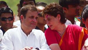 Rahul Gandhi and Priyanka Gandhi Vadra during roadshow in Amethi .(ANI)