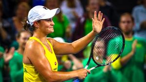 Ashleigh Barty of Australia celebrates her victory over Victoria Azarenka of Belarus during their first round match of the Fed Cup tennis semi-final between Australia and Belarus(AFP) Ashleigh Barty of Australia celebrates her victory over Victoria Azarenka of Belarus during their first round match of the Fed Cup tennis semi-final between Australia and Belarus(AFP)