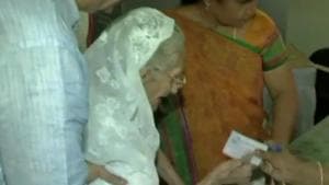 Lok Sabha elections 2019: PM Modi’s mother casts vote in Gujarat(ANI/Twitter) Lok Sabha elections 2019: PM Modi’s mother casts vote in Gujarat(ANI/Twitter)