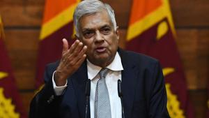 Prime Minister of Sri Lanka Ranil Wickremesinghe gestures as he answers questions from a journalist during a press conference in Colombo on April 23, 2019.(AFP photo) Prime Minister of Sri Lanka Ranil Wickremesinghe gestures as he answers questions from a journalist during a press conference in Colombo on April 23, 2019.(AFP photo)