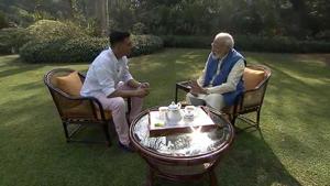 Prime Minister Narendra Modi being interviewed by actor Akshay Kumar.(BJP4iIndia/Twitter) Prime Minister Narendra Modi being interviewed by actor Akshay Kumar.(BJP4iIndia/Twitter)