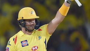 Chennai: CSK batsman Shane Watson celebrates his half century.(PTI) Chennai: CSK batsman Shane Watson celebrates his half century.(PTI)