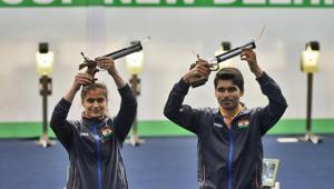 Indian shooters Manu Bhaker and Saurabh Chaudhary.(Burhaan Kinu/HT PHOTO) Indian shooters Manu Bhaker and Saurabh Chaudhary.(Burhaan Kinu/HT PHOTO)