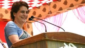 AICC General Secretary Priyanka Gandhi Vadra addresses at an election meeting at Gazipur, Fatehpur in Uttar Pradesh on Wednesday, April 24, 2019.(ANI)