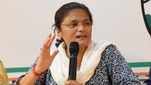 Sushmita Dev, national president of women’s wing of the Congress, on Wednesday alleged the government did not release funds for the National Creche Scheme, which impacted women, keeping them away from the workforce.(Subhankar Chakraborty/HT PHOTO)
