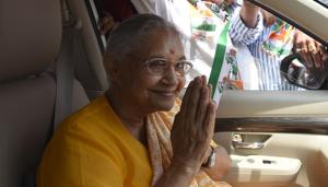 On the day of withdrawing nominations for the upcoming parliamentary polls, Delhi Congress chief Sheila Dikshit, on Wednesday, chaired a meeting with the party’s candidates to formulate individual campaign strategies.(Sonu Mehta/HT PHOTO)