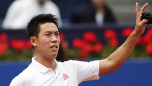 Kei Nishikori of Japan reacts after defeating Felix Auger-Aliassime of Canada.(AP) Kei Nishikori of Japan reacts after defeating Felix Auger-Aliassime of Canada.(AP)