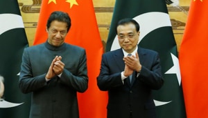 Imran Khan was delivering his speech at the second Belt and Road International Forum for Cooperation (BRF), which India has skipped(Reuters) Imran Khan was delivering his speech at the second Belt and Road International Forum for Cooperation (BRF), which India has skipped(Reuters)