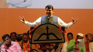 Kalyan, India –April.25.2019: CM Devendra Fadnavis during election campaign rally in Dombivli near Ganesh Mandir Dombivli east in Kalyan. India, on Thursday,April.25.2019 (Photo by Rishikesh Choudhary/HT) (MUMBAI) Kalyan, India –April.25.2019: CM Devendra Fadnavis during election campaign rally in Dombivli near Ganesh Mandir Dombivli east in Kalyan. India, on Thursday,April.25.2019 (Photo by Rishikesh Choudhary/HT) (MUMBAI)