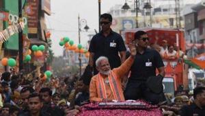 The prime minister held a roadshow on April 25, a day before filing his nomination paper from the Varanasi Lok Sabha seat, which he won in 2014. The six-kilometre roadshow culminated at the Dashashwamedha ghat, where Modi offered evening prayers. The prime minister held a roadshow on April 25, a day before filing his nomination paper from the Varanasi Lok Sabha seat, which he won in 2014. The six-kilometre roadshow culminated at the Dashashwamedha ghat, where Modi offered evening prayers.