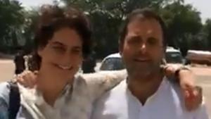 Congress president Rahul Gandhi and the party’s general secretary and in charge of Eastern UP Priyanka Gandhi on Saturday found the oddest of places to run into each other.(Screengrab/Facebook)