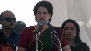 Amethi (Uttar Pradesh), April 28 (ANI): Priyanka Gandhi Vadra, Congress General Secretary for Uttar Pradesh East addresses a public election rally meeting for upcoming lok sabha general elections 2019 in Amethi on Sunday. (ANI Photo)