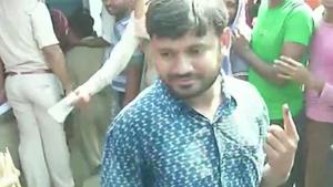 Former JNU students’ union leader Kanhaiya Kumar had a message for his opponents in Begusarai after he cast his vote in the parliamentary constituency in Bihar, which is polling in the fourth phase of Lok Sabha election.(ANI/Twitter) Former JNU students’ union leader Kanhaiya Kumar had a message for his opponents in Begusarai after he cast his vote in the parliamentary constituency in Bihar, which is polling in the fourth phase of Lok Sabha election.(ANI/Twitter)