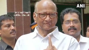 NCP chief Sharad Pawar after casting his vote at polling booth 31 in Tardeo.(ANI) NCP chief Sharad Pawar after casting his vote at polling booth 31 in Tardeo.(ANI)