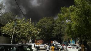 The fire was reported around 11:30 am Monday.(Credit: Vipin Kumar/ HT photo) The fire was reported around 11:30 am Monday.(Credit: Vipin Kumar/ HT photo)