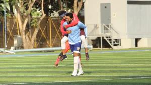 Ranbir Kapoor and Abhishek Bachchan at a soccer match in Mumbai on Sunday.(Varinder Chawla) Ranbir Kapoor and Abhishek Bachchan at a soccer match in Mumbai on Sunday.(Varinder Chawla)