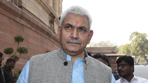 Union minister Manoj Sinha, 59, is the Bharatiya Janata Party (BJP)’s prominent upper caste leader from Eastern Uttar Pradesh, who is seeking his fourth term in Lok Sabha.(HT File Photo)