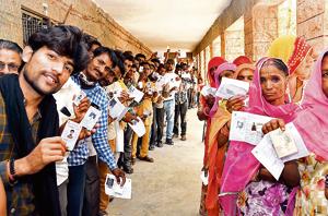 Voters wait in queue in Rajasthan’s Jodhpur during phase 4 of Lok Sabha elections on April 29.(ANI file photo) Voters wait in queue in Rajasthan’s Jodhpur during phase 4 of Lok Sabha elections on April 29.(ANI file photo)