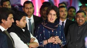 Congress general secretary in-charge of east UP Priyanka Gandhi Vadra, general secretary in-charge of west UP Jyotiraditya Scindia and Mahan Dal leader Keshav Dev Maurya at UPCC office in Lucknow, Uttar Pradesh, on February 13, 2019.(Subhankar Chakraborty / HT File Photo) Congress general secretary in-charge of east UP Priyanka Gandhi Vadra, general secretary in-charge of west UP Jyotiraditya Scindia and Mahan Dal leader Keshav Dev Maurya at UPCC office in Lucknow, Uttar Pradesh, on February 13, 2019.(Subhankar Chakraborty / HT File Photo)