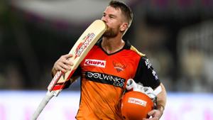 Sunrisers Hyderabad cricketer David Warner gestures as he walks back to the pavilion.(AFP) Sunrisers Hyderabad cricketer David Warner gestures as he walks back to the pavilion.(AFP)