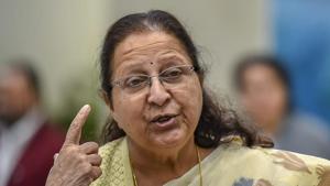 Current Speaker Sumitra Mahajan, an eight-term parliamentarian, announced her decision to not fight the Lok Sabha polls after the BJP dragged its feet over her candidature from Indore.(PTI)