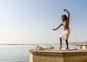 A sadhu dancing on a platform at Meer Ghat in Varanasi.(LightRocket via Getty Images) A sadhu dancing on a platform at Meer Ghat in Varanasi.(LightRocket via Getty Images)