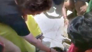 Priyanka Gandhi took stock of the problems faced by the snake charmers and other people in the area. Priyanka Gandhi took stock of the problems faced by the snake charmers and other people in the area.
