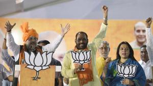 New Delhi, India - May 1, 2019: Bharatiya Janata Party (BJP) President Amit Shah addresses the audience during an election rally ahead of the Lok Sabha elections, at Vasant Kunj, in New Delhi, India, on Wednesday, May 1, 2019. (Photo by Vipin Kumar / Hindustan Times)(Vipin Kumar/HT PHOTO)