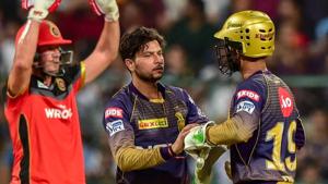 File image of Kuldeep Yadav and Dinesh Karthik.(PTI) File image of Kuldeep Yadav and Dinesh Karthik.(PTI)