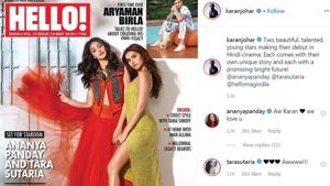 Tara Sutaria and Ananya Panday on the cover of Hello magazine. Tara Sutaria and Ananya Panday on the cover of Hello magazine.