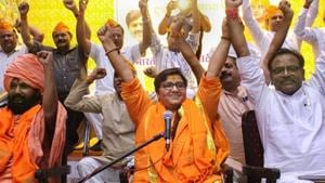 The torture that she allegedly endured in prison and her resolve to punish those who coined the term “saffron terror” is the fulcrum of Pragya Singh Thakur’s election campaign.(PTI Photo) The torture that she allegedly endured in prison and her resolve to punish those who coined the term “saffron terror” is the fulcrum of Pragya Singh Thakur’s election campaign.(PTI Photo)