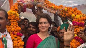 Congress general secretary Priyanka Gandhi Vadra during an election campaign in Rae Bareli.(HT Photo)