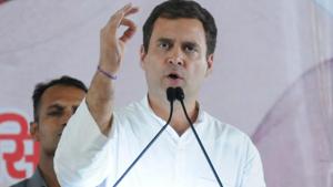 Congress President Rahul Gandhi addresses a public meeting(HT file photo)