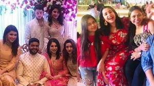 Ishita Kumar during her roka ceremony (left) and (right) with her friends in Mumbai.(Instagram)