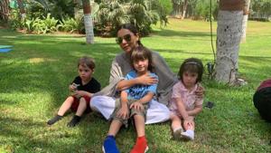 Gauri Khan with son AbRam, Karan Johar’s son Yash (left) and his daughter Roohi (right).(Instagram) Gauri Khan with son AbRam, Karan Johar’s son Yash (left) and his daughter Roohi (right).(Instagram)