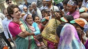 Congress general secretary Priyanka Gandhi Vadra during an election rally in Rae Bareli district of Uttar Pradesh.(PTI)