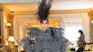 The Oscar winner wore a short Marc Jacobs 2019 Fallrunway black and white striped dress with layered ruffles.(Lady Gaga Instagram) The Oscar winner wore a short Marc Jacobs 2019 Fallrunway black and white striped dress with layered ruffles.(Lady Gaga Instagram)