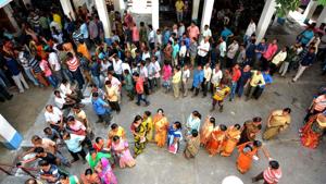 The turnout for corresponding constituencies in the 2014 Lok Sabha elections was 61.75%, according to data provided by the EC.(AFP)