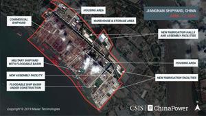 A satellite i mage shows what appears to be the construction of a third Chinese aircraft carrier at the Jiangnan Shipyard in Shanghai, China April 17, 2019. Image taken April 17, 2019.(Reuters Photo) A satellite i mage shows what appears to be the construction of a third Chinese aircraft carrier at the Jiangnan Shipyard in Shanghai, China April 17, 2019. Image taken April 17, 2019.(Reuters Photo)