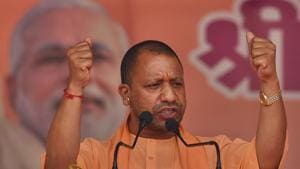 New Delhi, India - May 07, 2019: Chief Minister of Uttar Pradesh Yogi Adityanath addresses a public rally in support of East Delhi Bharatiya Janata Party (BJP) candidate for Lok Sabha elections Gautam Gambhir, at Dr. Hedgewar Maidan, Talab Chowk, Mandawali, in New Delhi, India, on Tuesday, May 07, 2019. (Photo by Raj K Raj/ Hindustan Times)(Raj K Raj/HT PHOTO)