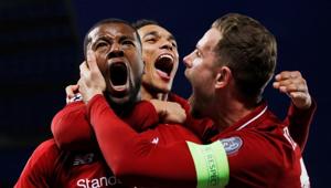 Liverpool's Georginio Wijnaldum celebrates scoring their third goal with Jordan Henderson and Trent Alexander-Arnold(REUTERS) Liverpool's Georginio Wijnaldum celebrates scoring their third goal with Jordan Henderson and Trent Alexander-Arnold(REUTERS)